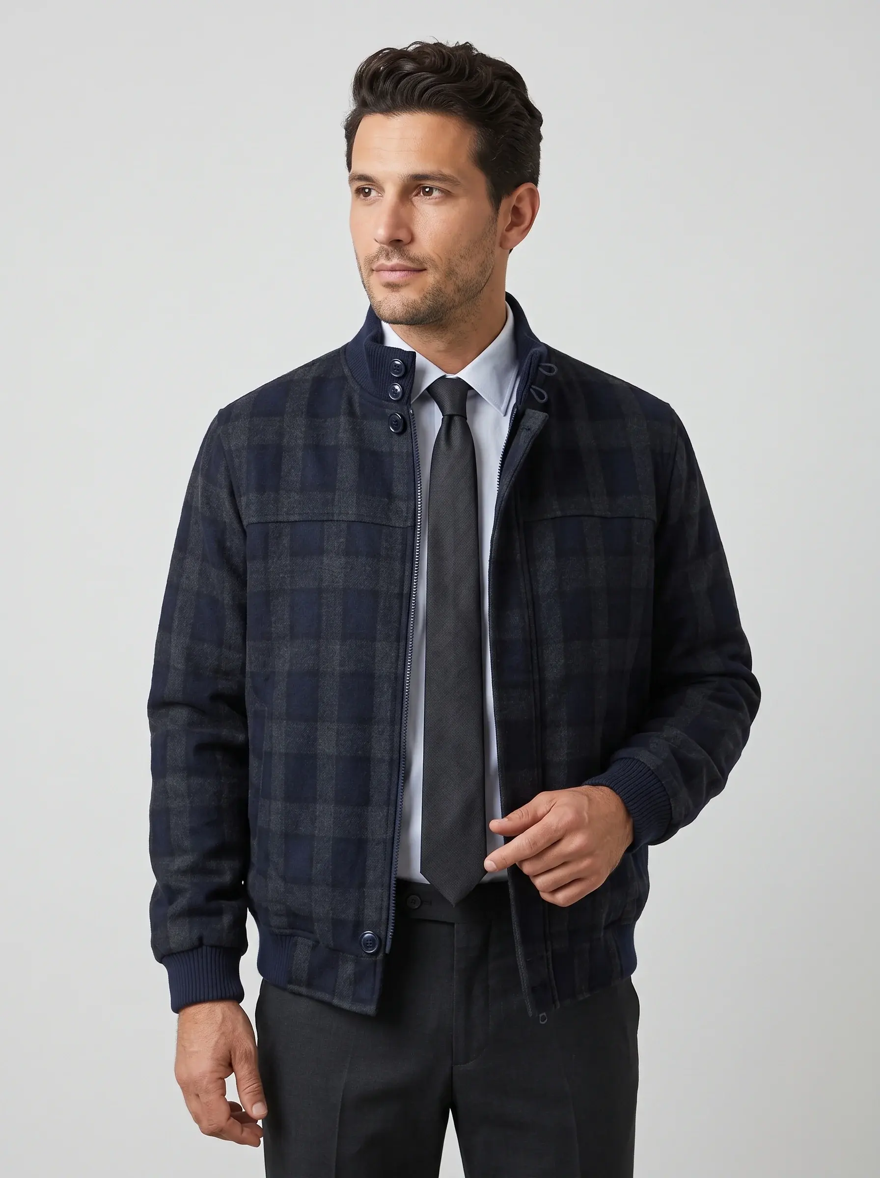 Check Bomber Jacket — close front view