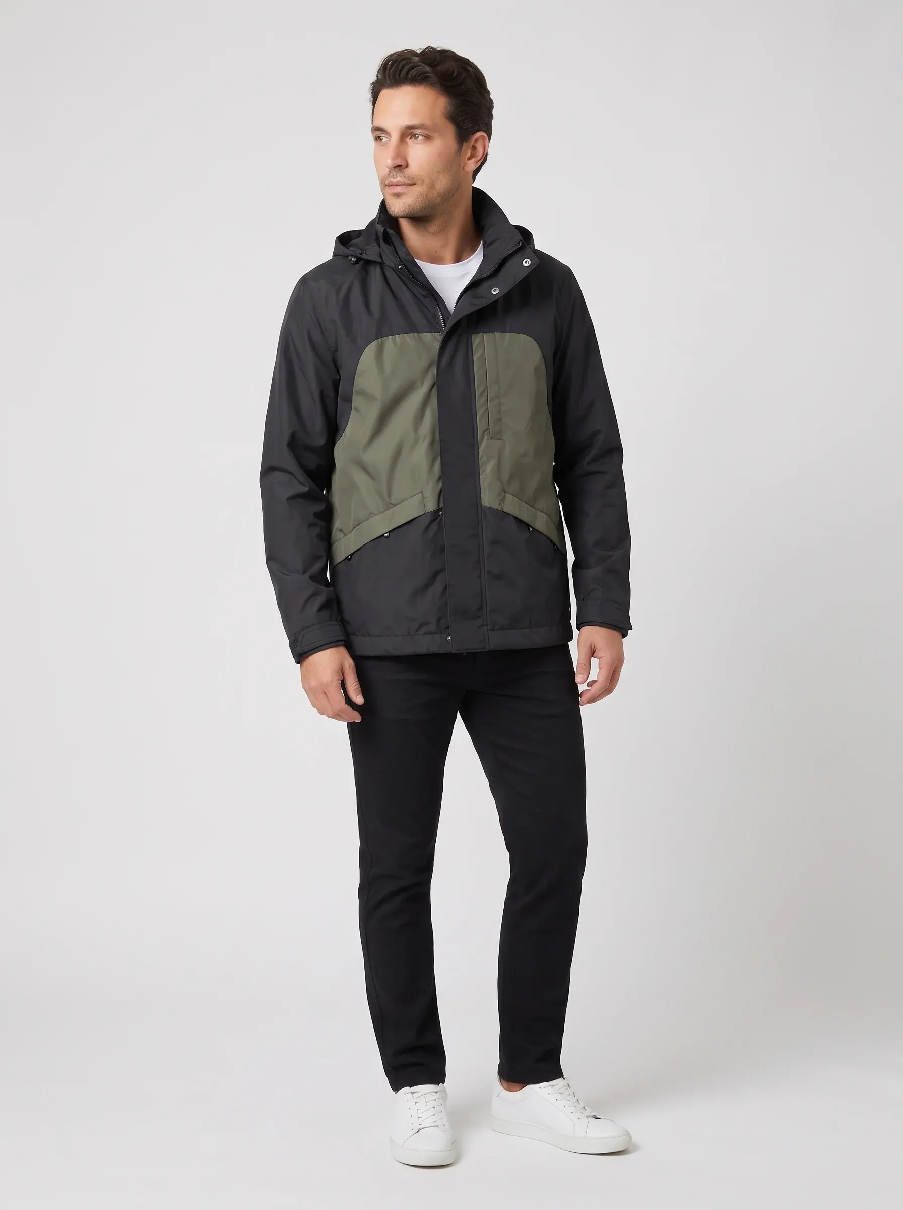 Colour-Block Hooded Jacket — three-quarter full-length view