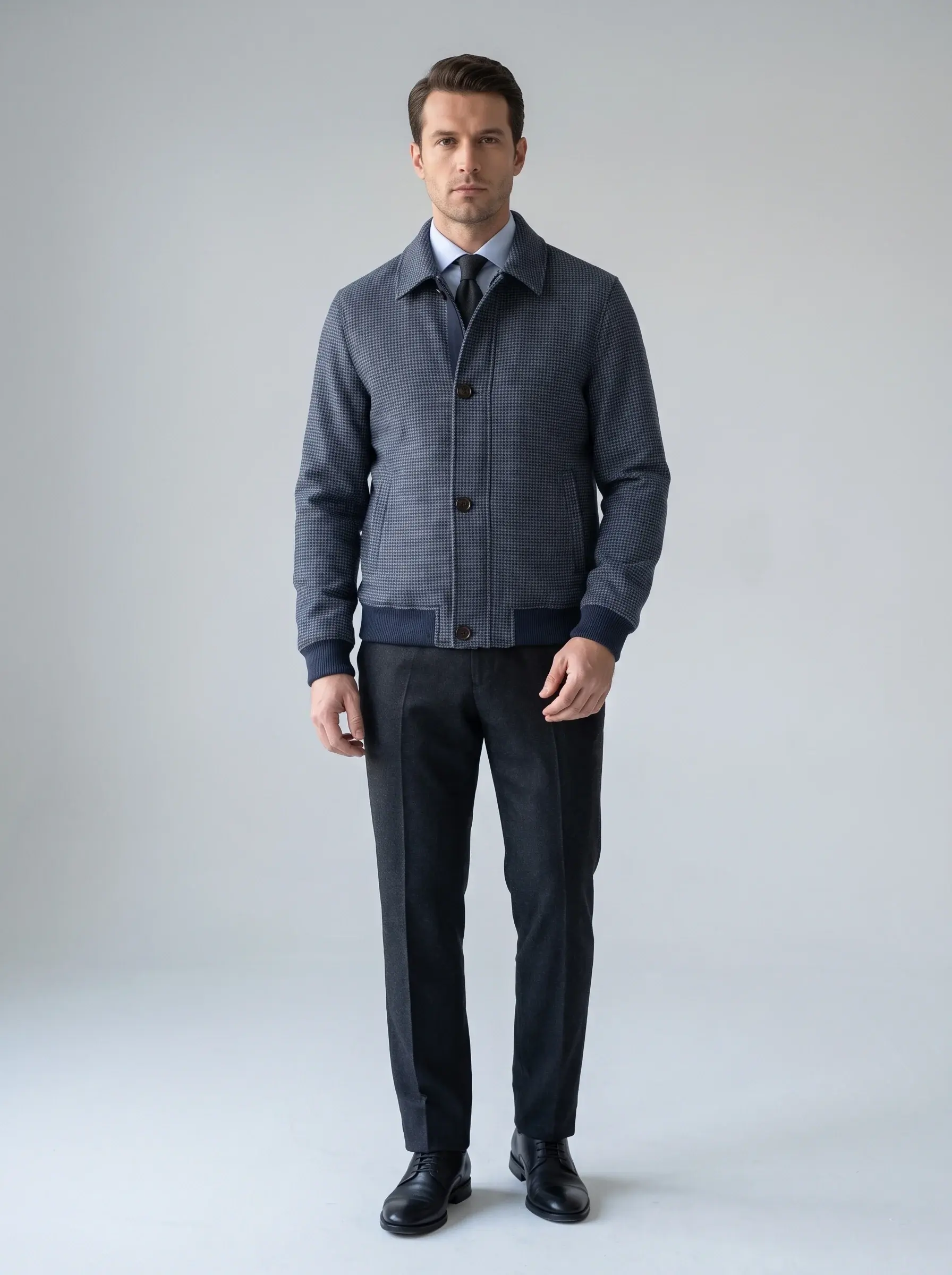 Houndstooth Harrington Jacket — studio front view