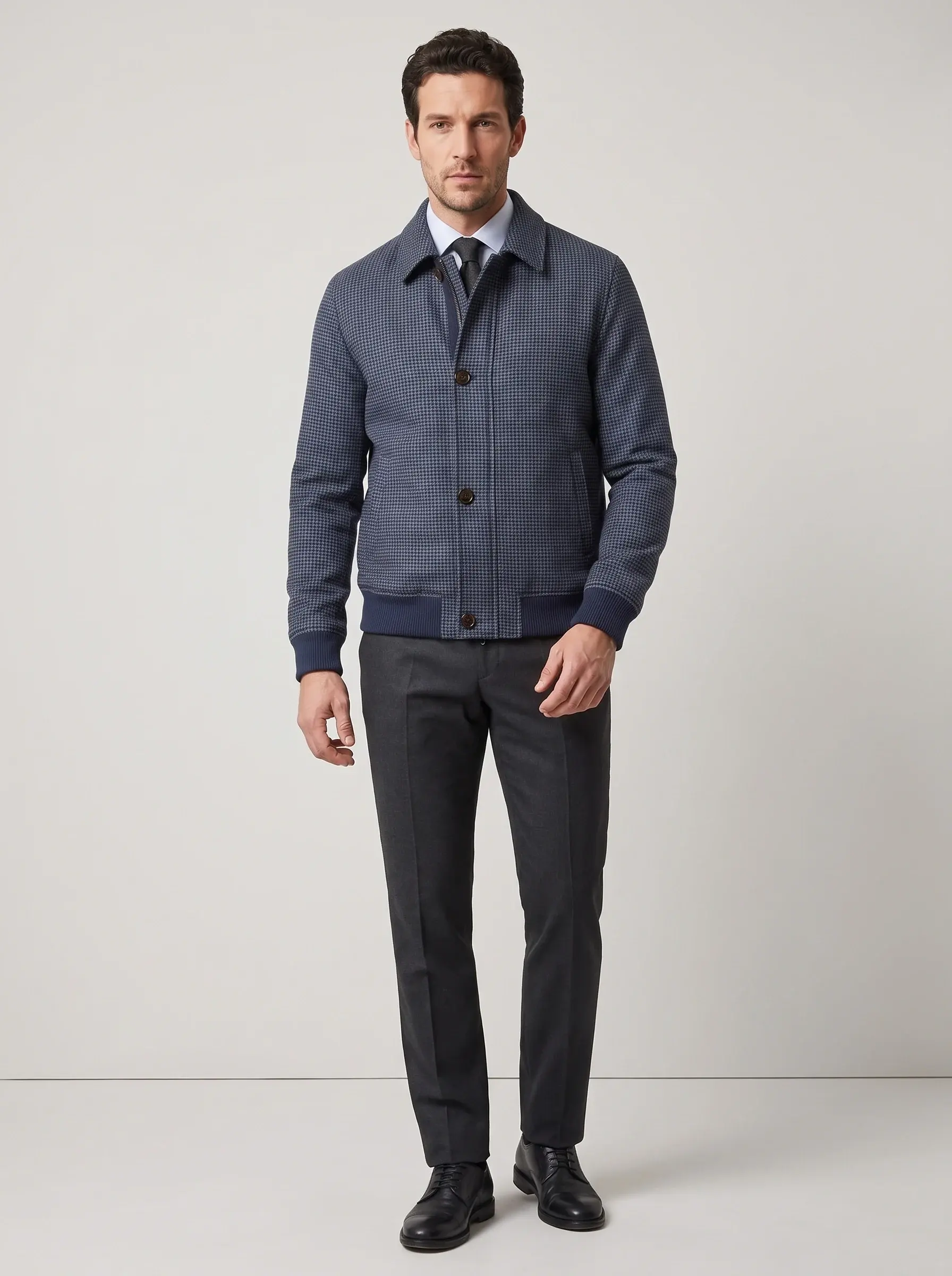 Houndstooth Harrington Jacket — front view