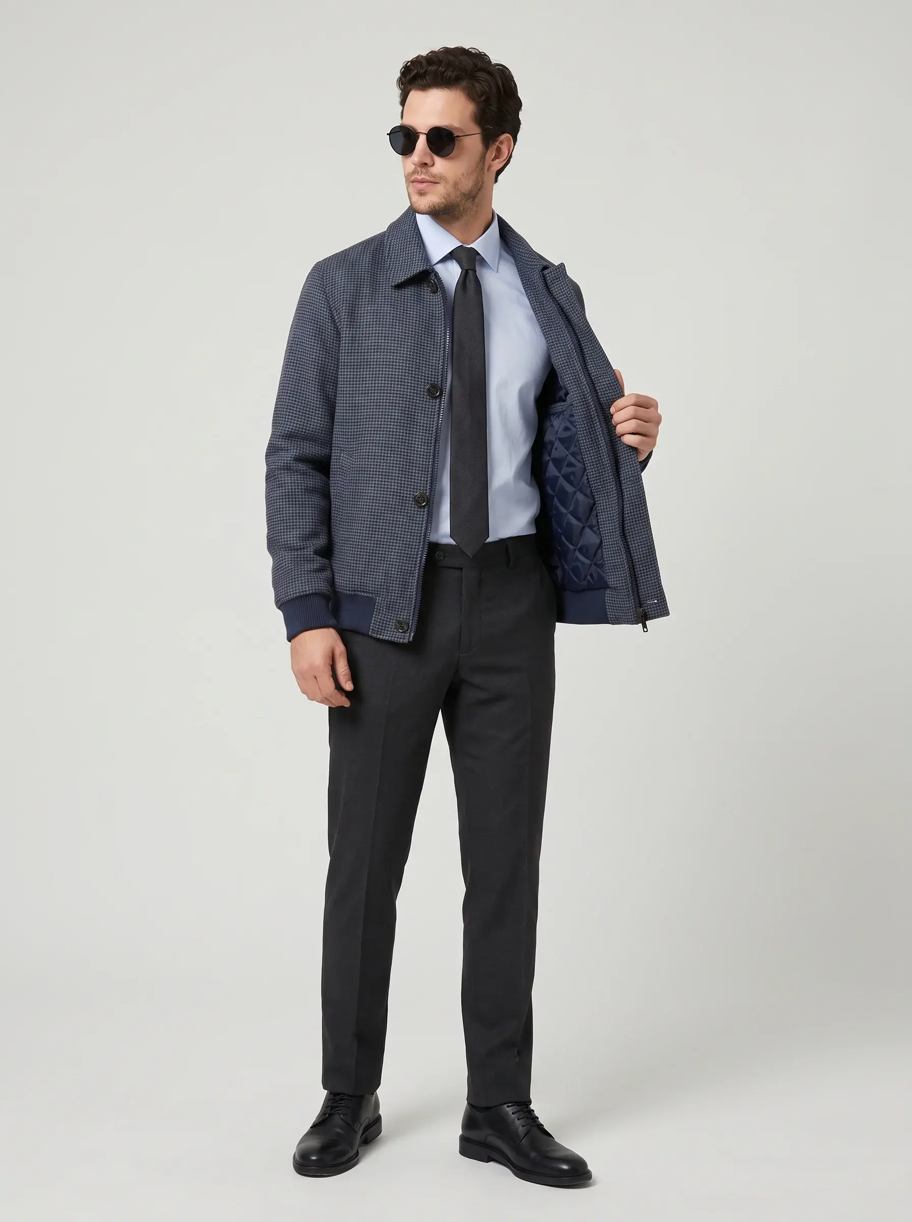 Houndstooth Harrington Jacket — worn open